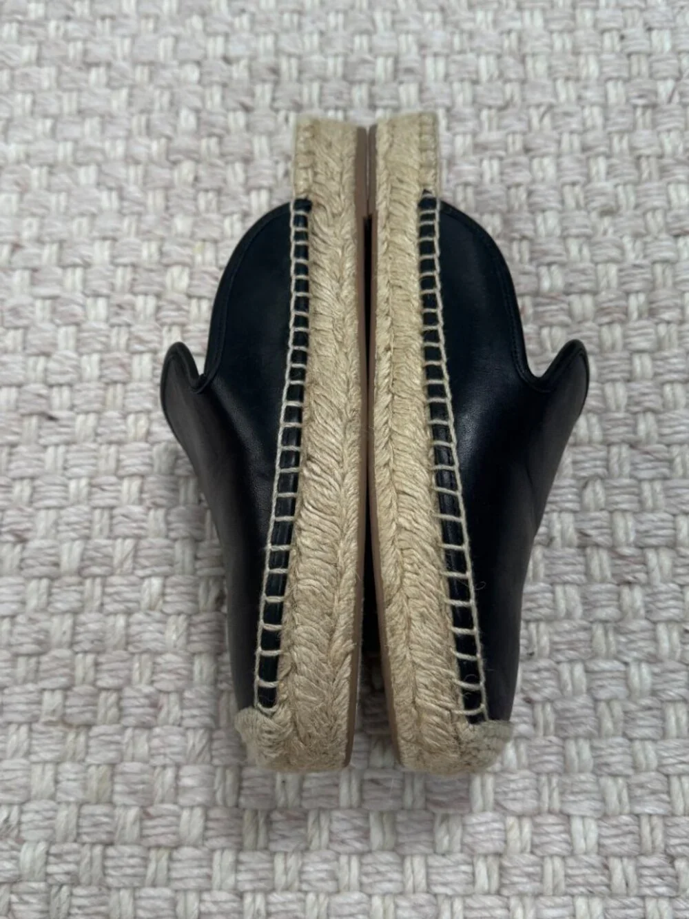 J. Crew Black Leather Slip On Espadrilles Flats Coastal Minimalist Size 7.5
